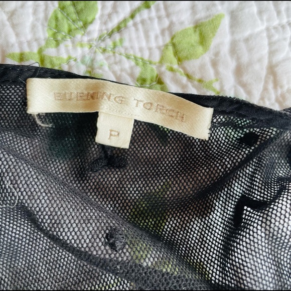 Burning Torch Sleeveless Upcycled Black Mesh & Cotton Eyelet Embroidered Blouse - Picture 6 of 9